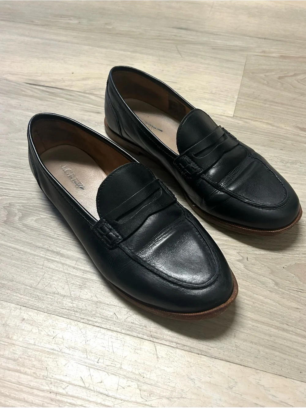J Crew Ryan Penny Loafers Flats Shoes Womens Sz 8 Black Leather Slip On Academia